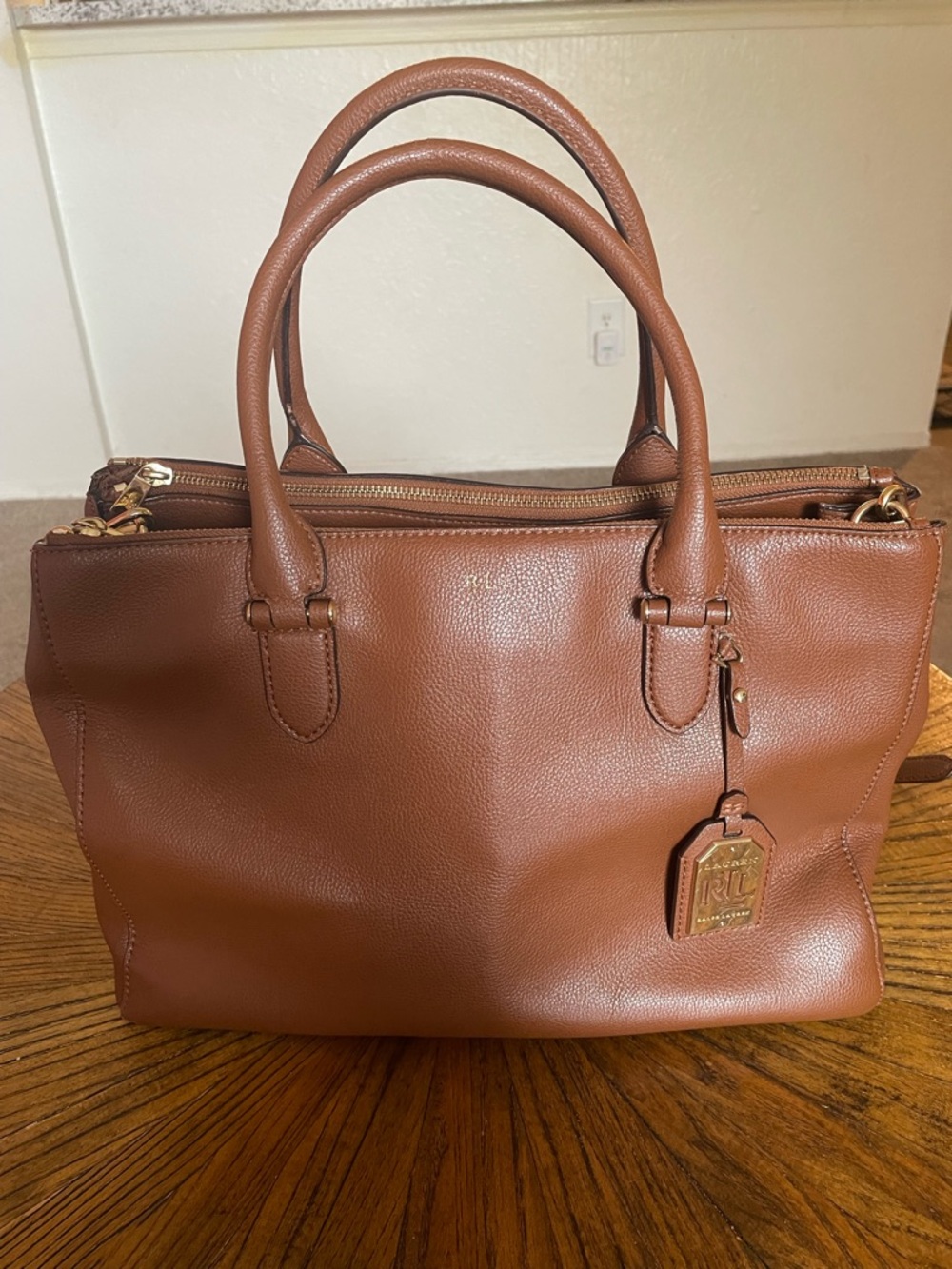 Ralph Lauren Cognac Leather Satchel with Gold Hardware - Picture 1 of 16